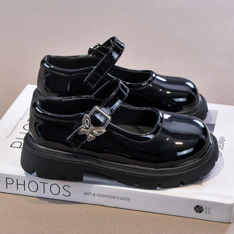 Zapatos de cuero para niñas Mary Jane zapatos individuales 2025 primavera y otoño nuevos zapatos de princesa de estilo británico zapatos de rendimiento para niños de suela blanda negra