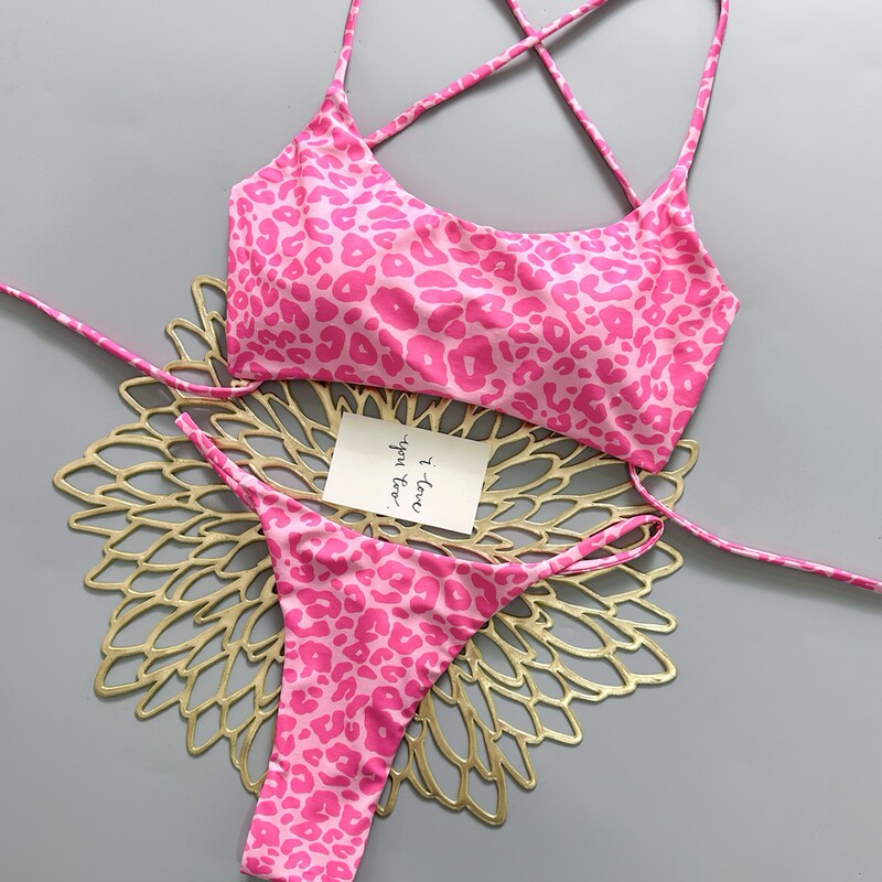 2026 European and American New Cross-Border Leopard Print Two-Piece Swimsuit Low-Waist Thong Bikini Sexy Vacation Beach Swimwear