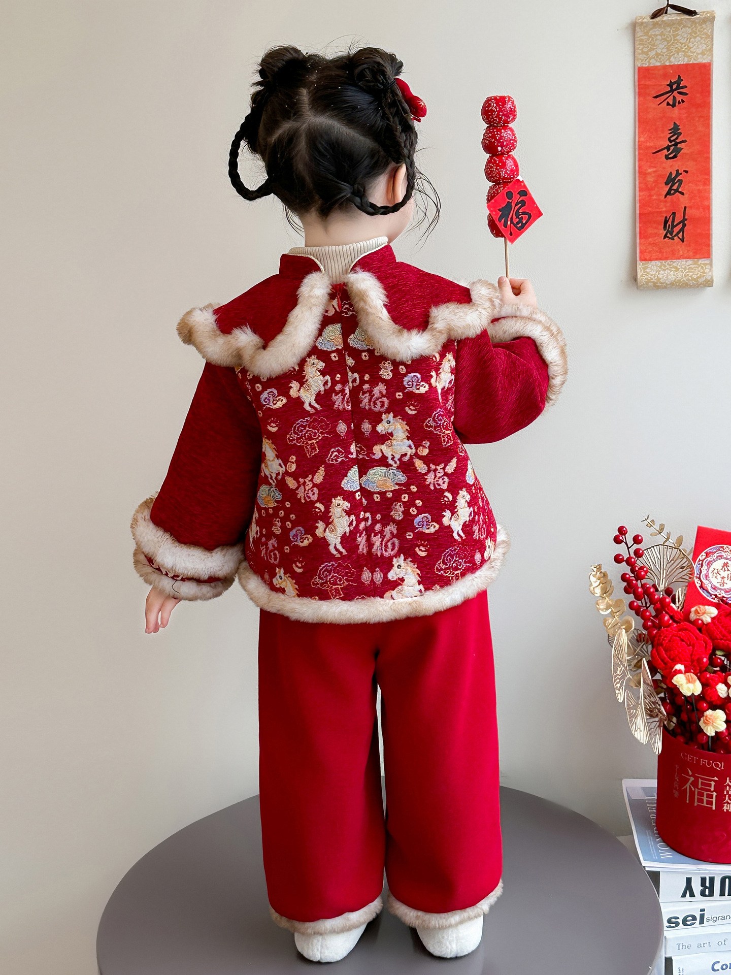 Conjunto de Ropa Tradicional China para Niñas Acolchado Térmico de Poliéster para Año Nuevo Chino image 5