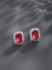 White plated sapphire red earrings