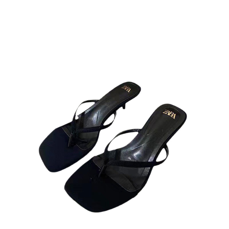  new  summer square toe slim toe flip flops sandals for women with kitten heels and M ü ller shoes, fashionable single shoes for women