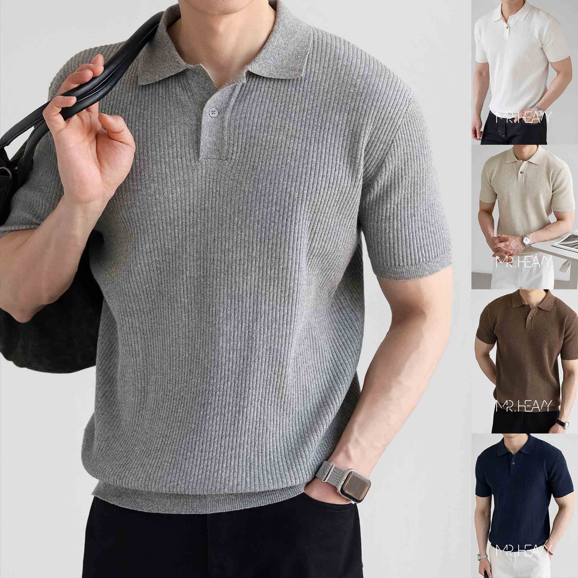 Polo camiseta de punto camiseta de manga corta camiseta de hombre cuello en V Paul rayas viejas líneas de negocios de verano fábrica transfronteriza mayorista