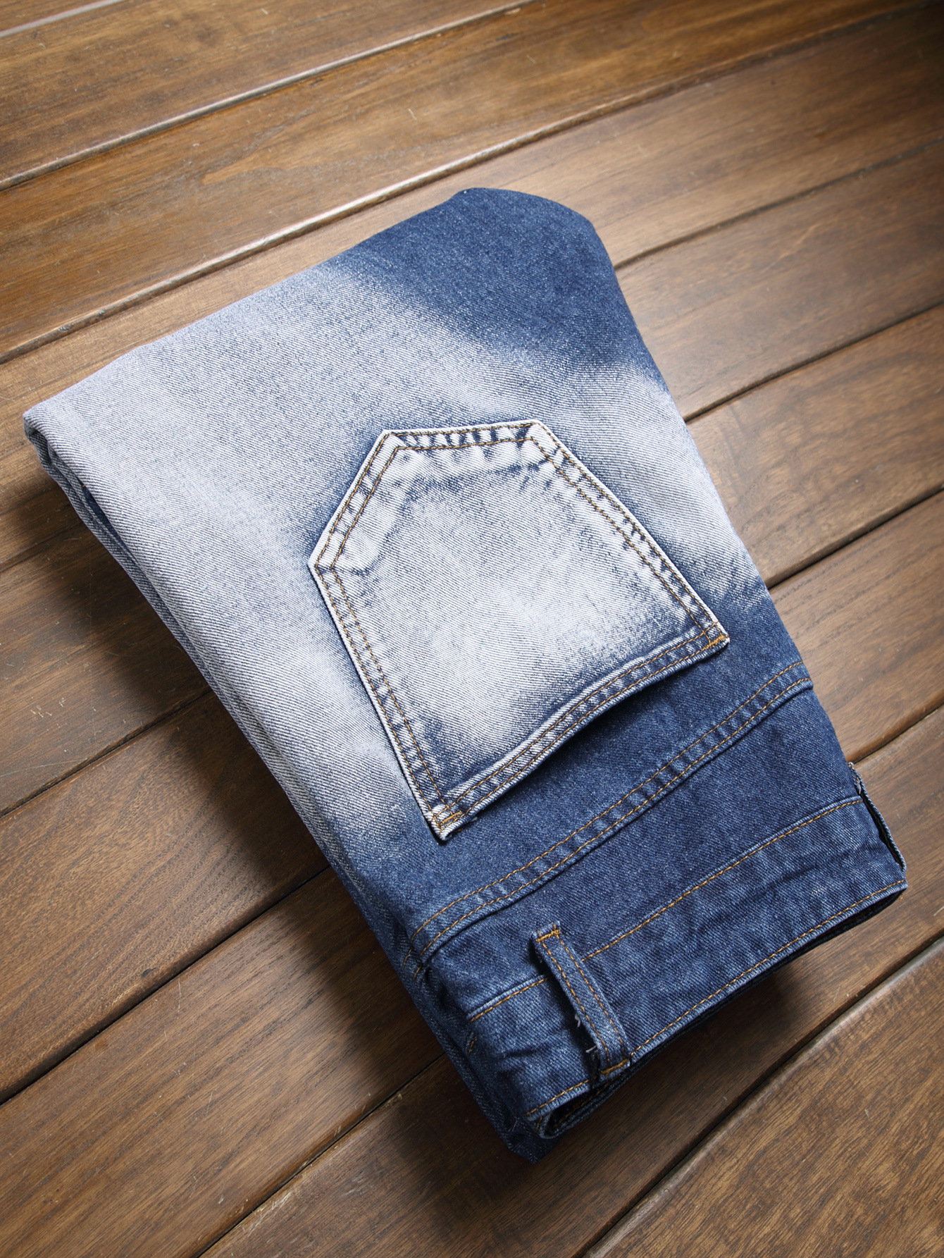 Men's Distressed Retro Straight Leg Jeans Slim Fit Wish Denim Trousers_mkmklike.com