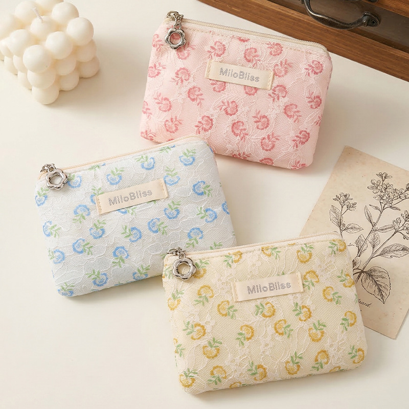 레이스 자카드 화장품 가방, 질감 있는 휴대용 동전 지갑, 여행용 스킨케어 제품 수납 가방, 베개 모양 화장품 가방