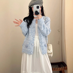 2025秋冬新款立体花朵软糯韩系宽松针织开衫温柔风甜美毛衣外套女
