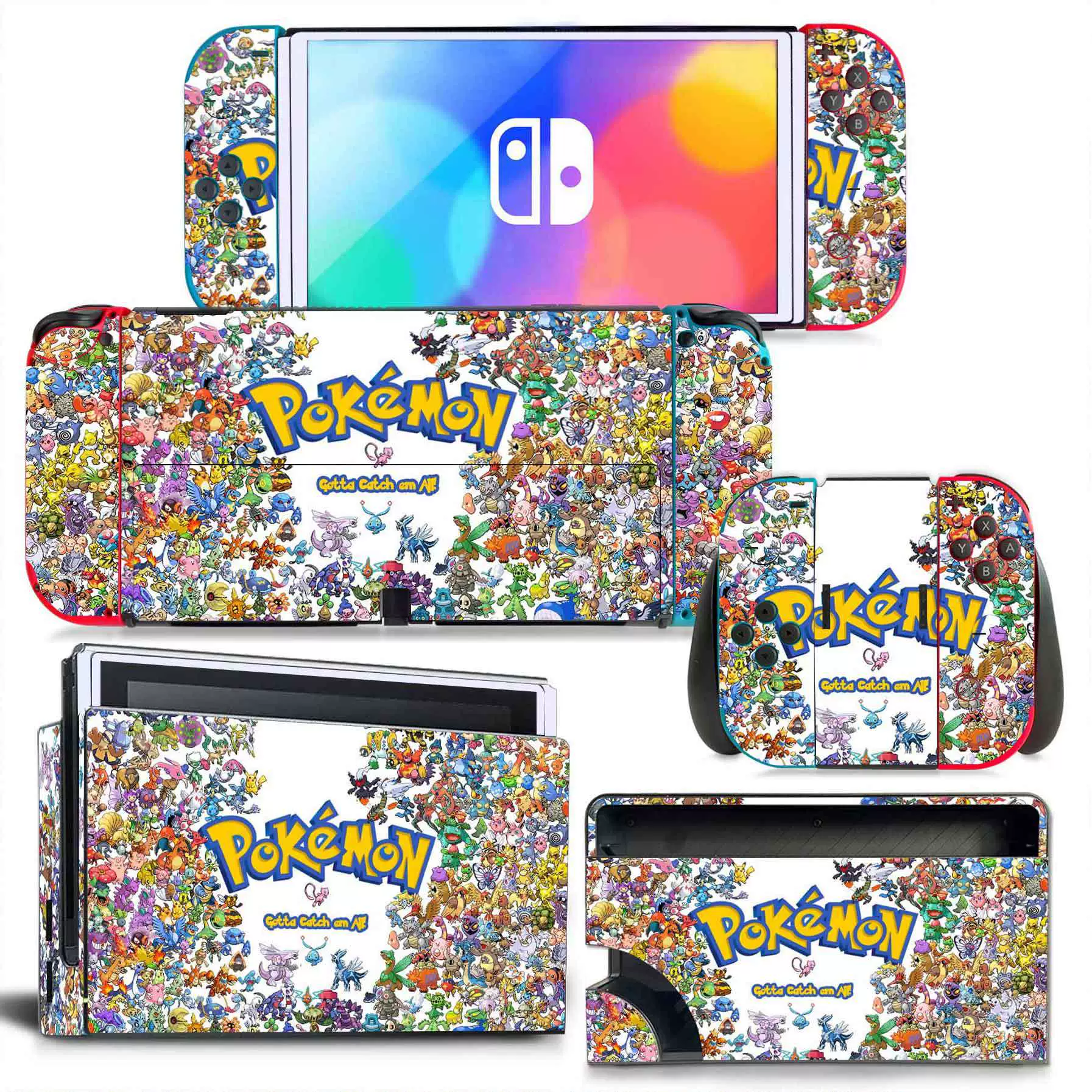 Подходит для наклейки на Switch OLED, мультфильм, Пикачу, без клея, матовая