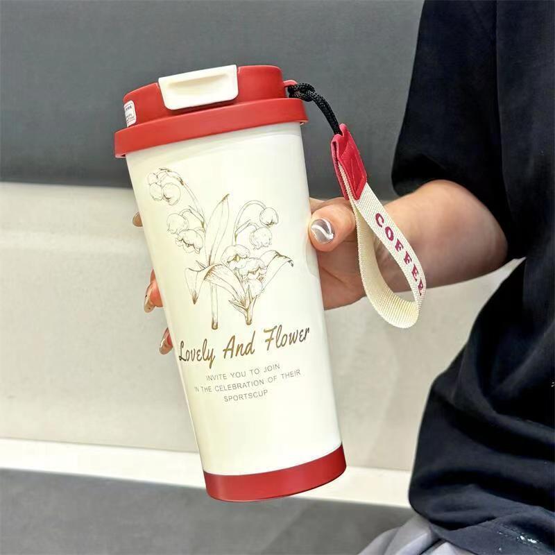 玲兰花保温杯316咖啡杯子女 高颜值双饮吸管水杯车载礼品杯子定制|undefined