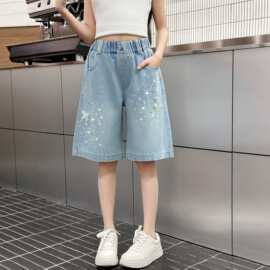 女童牛仔短裤2026新款夏装大童夏季外穿薄款百搭烫钻女孩儿童裤子