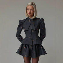 2025新款蝴蝶刺绣西装套装女装高级感春秋收腰百搭裙子通勤轻奢