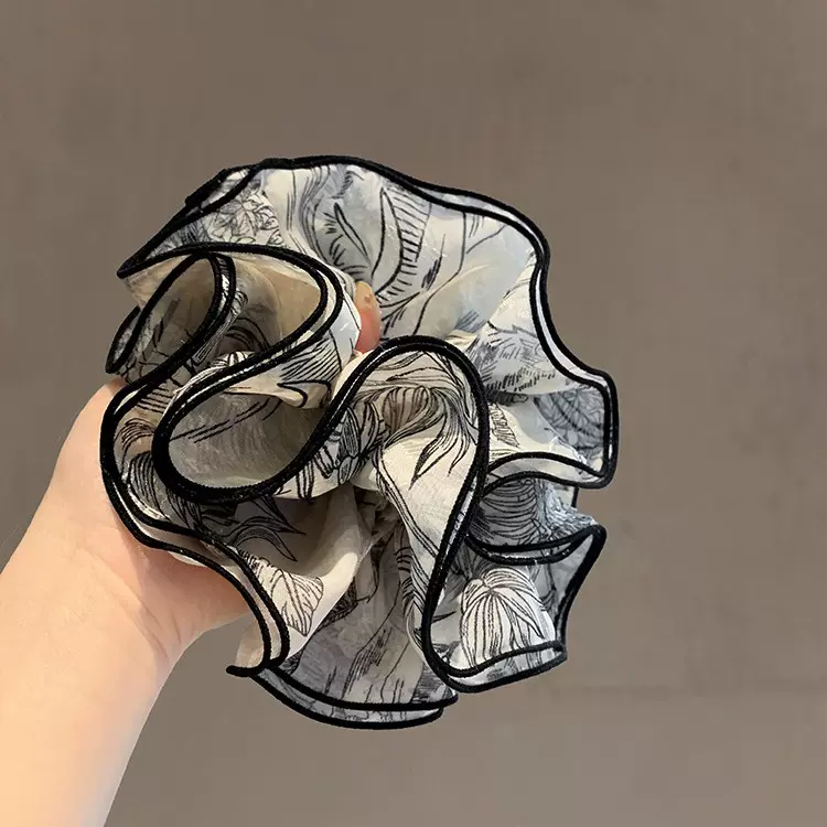 中式复古洋气多层小蛮腰褶皱印花肥肠圈高端水墨皮筋耐用新款发圈