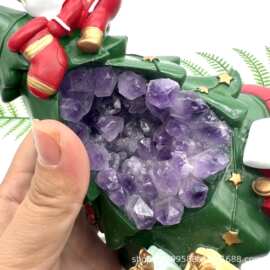 天然水晶碎石紫晶圣诞树小夜灯桌面摆台 办公室家居工艺品摆件批