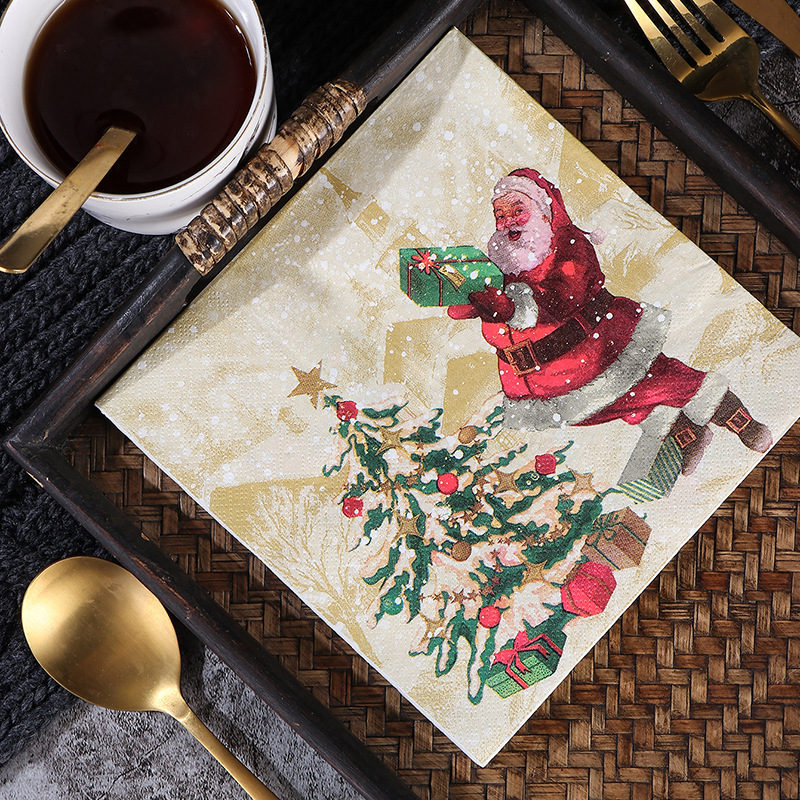 in stock Wholesale Household Napkins Christmas New Printed Napkins Paper Towels Western Restaurant Baking Shop for Facial Tissue in stock Wholesale Household Napkins Christmas New Printed Napkins Paper Towels Western Restaurant Baking Shop for Facial Tissue