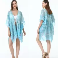 Европейская и американская пляжная блузка KIMONO кардиган с цифровым принтом в виде маленького цветка бикини блузка Солнцезащитная пляжная одежда быстросохнущая одежда