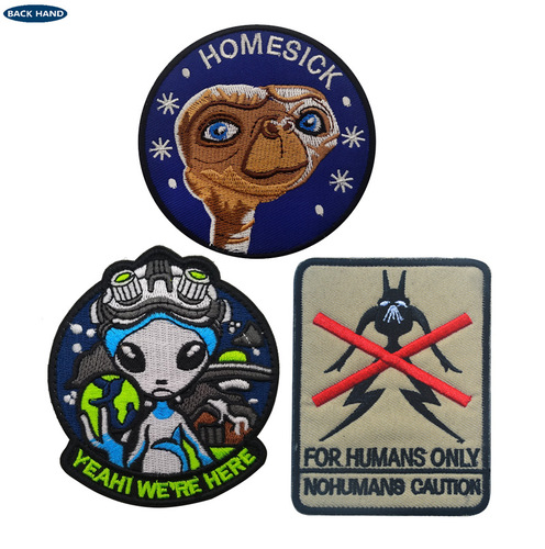 Sea customer overseas cross-border supply: fun embroidered fabric patches, alien armbands, Velcro patches for outdoor backpacks—ready-to-ship stock.
