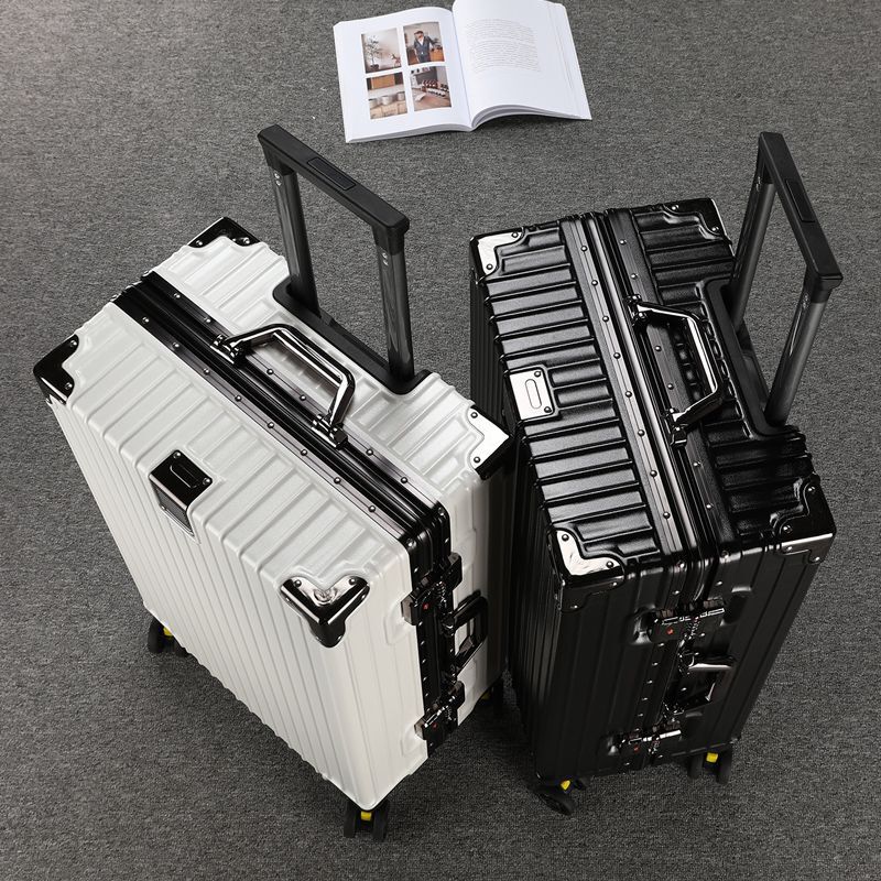 Large-Capacity Aluminum Frame Trolley Suitcase, All-Aluminum Aviation Carry-On Suitcase, Thickened Leather Suitcase, Travel Suitcase, Password Lock Suitcase