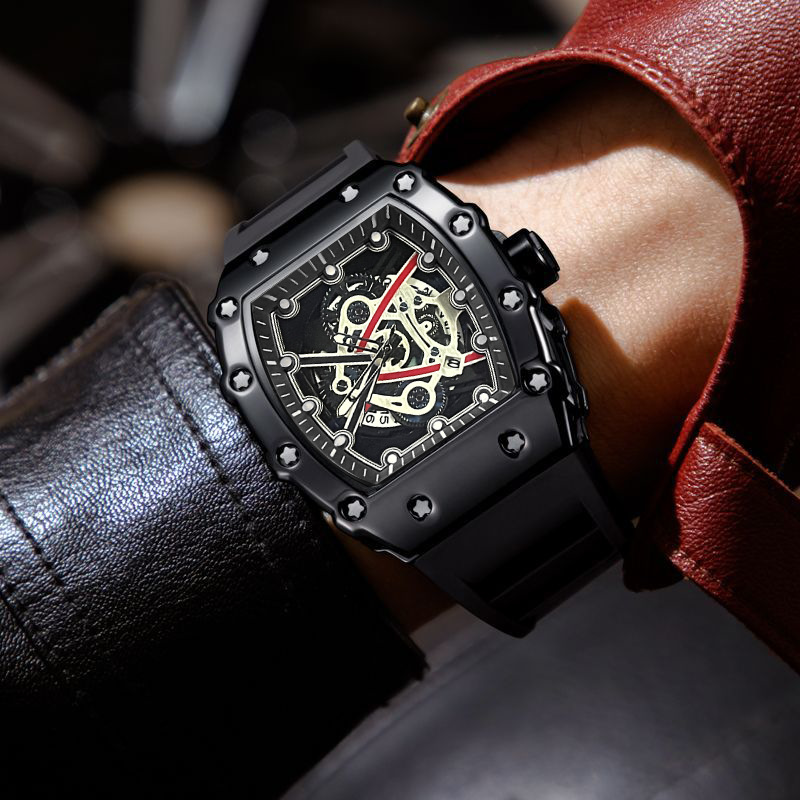 ZIDO Brand Casual Fashion Dominant Fully Automatic Quartz Hollow Luminous Waterproof Black Warrior 1707 Men's Watch_voghion.com