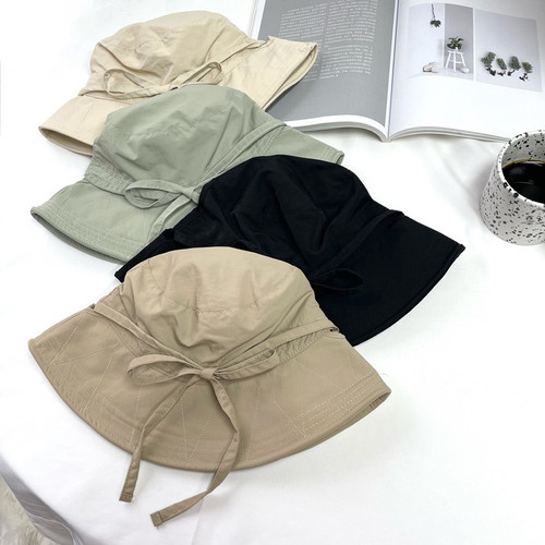 Korean Ins lacing fisherman hat female summer Dongdaemun shopping blogger same model lightweight windproof rope sunshade basin cap 