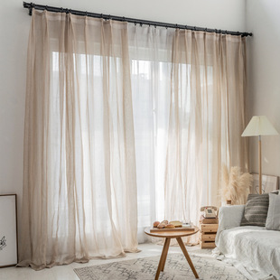 Cross-Border Exclusive for Japanese Style Literary and Artistic Simple New Window Screen Linen Light Bay Window Balcony Bedroom Curtain Gauze Curtain