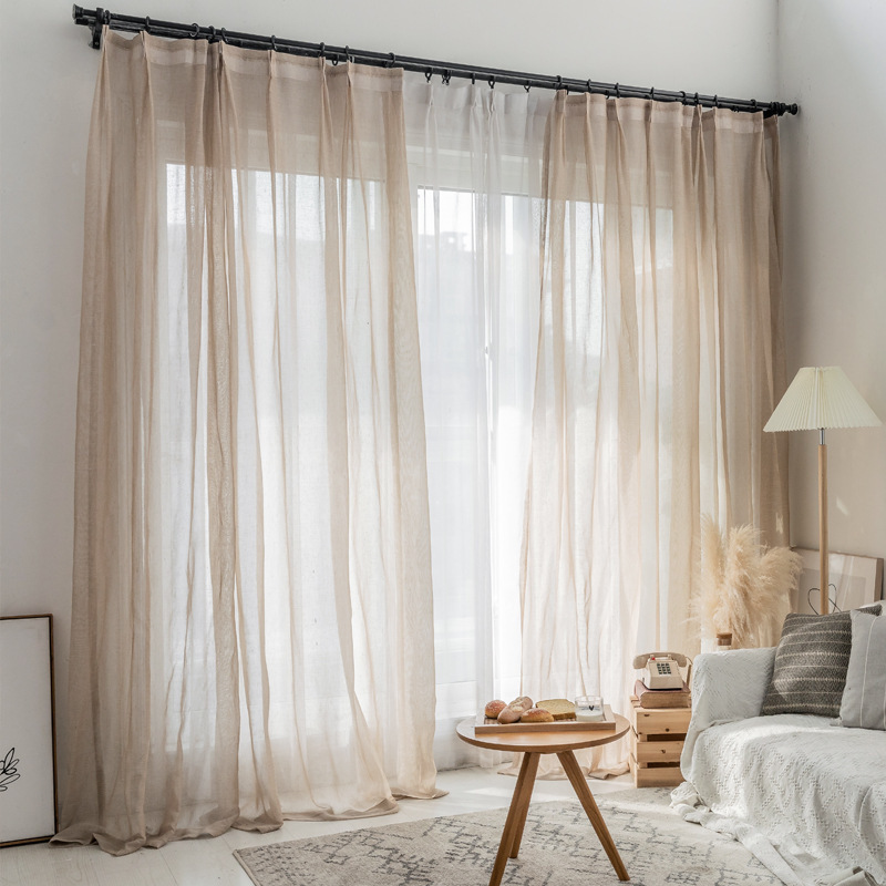 Cross-Border Exclusive for Japanese Style Literary and Artistic Simple New Window Screen Linen Light Bay Window Balcony Bedroom Curtain Gauze Curtain