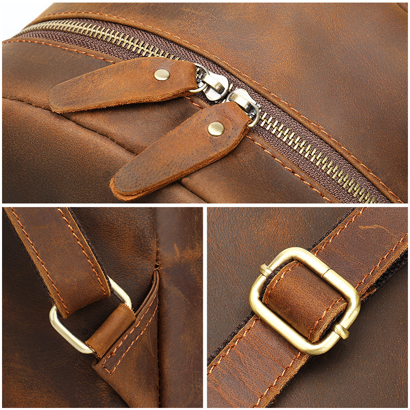 Crazy Horse Leather Men's Backpack Large Capacity Business Travel Bag Stylish Retro Cowhide Handbag_voghion.com