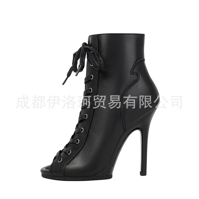Genuine Leather Jazz Dance High Heels, European and American Style Pumps, Sexy Jazz Dance Shoes, Peep-Toe Lace-Up Ankle Boots Genuine Leather Jazz Dance High Heels, European and American Style Pumps, Sexy Jazz Dance Shoes, Peep-Toe Lace-Up Ankle Boots