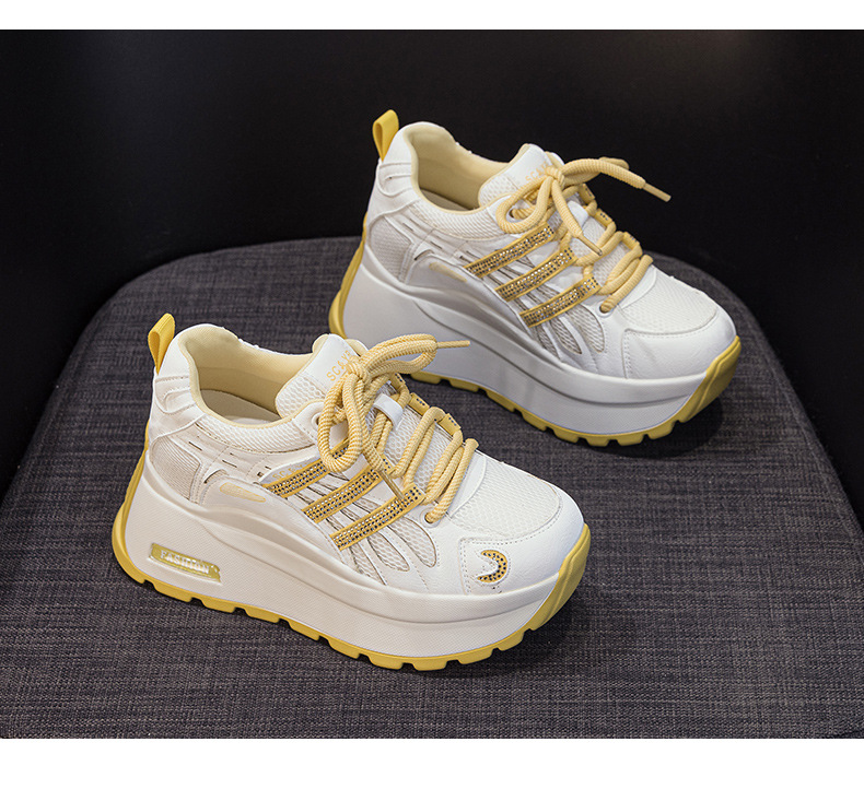 Giày sneaker nữ đế dày tăng chiều cao lưới thoáng khí mùa hè — Tím 5039, Trắng 5039, Vàng 5039 chi tiết 29