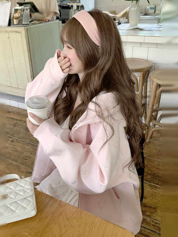 山东即墨卫衣连帽外套女2025新款早秋宽松慵懒风韩系甜美显瘦开衫|undefined
