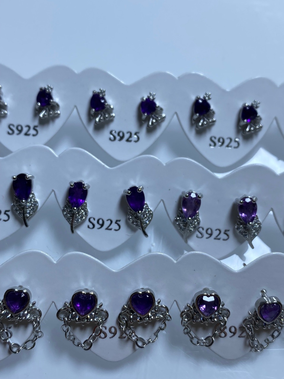 天然紫水晶耳钉可爱时尚百搭S925银针镶嵌简约气质紫水晶耳饰