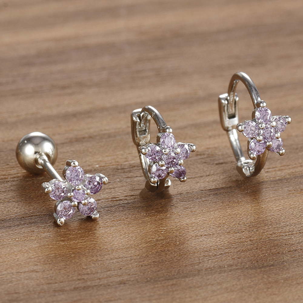 10g Weight Copper Ear Needle Material Earrings, Ear Studs Classification 1 Set Quantity Daily Occasion Copper Material Star, Flower Pattern All Seasons Season Women's Gender Plating Design Elegant Style 1 Set Elegant Star Flower Plating Copper Earrings Ear Studs 9