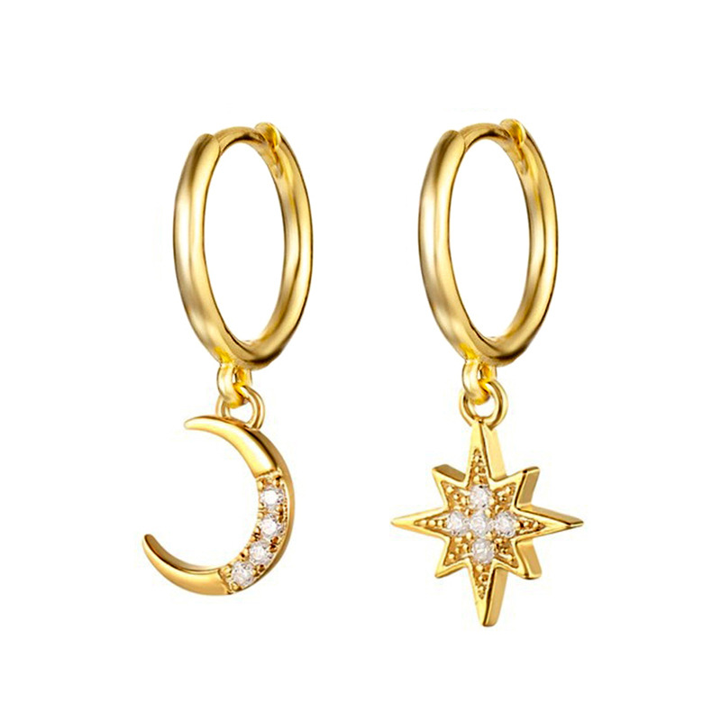 10g Weight 1 Pair Modern Style Star Moon Copper Plating Inlay Artificial Gemstones Earrings