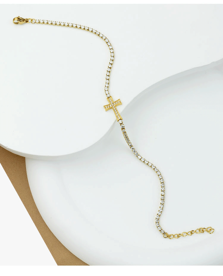 Vacuum Plating Gold Plating Process Titanium Steel Gold Plated Elegant Simple Style Plating Cross Artificial Diamond Bracelets