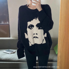 ERD头像提花工艺街潮800克混棉纱男女同款ins宽松高街圆领毛衣冬