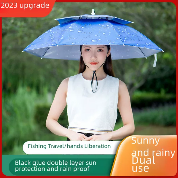 Fishing Parasol Head Umbrella Rain Hat Umbrella Hat Head-Mounted Umbrella Hat Rainproof Headband Foldableing Hat Large Bucket Hat Top