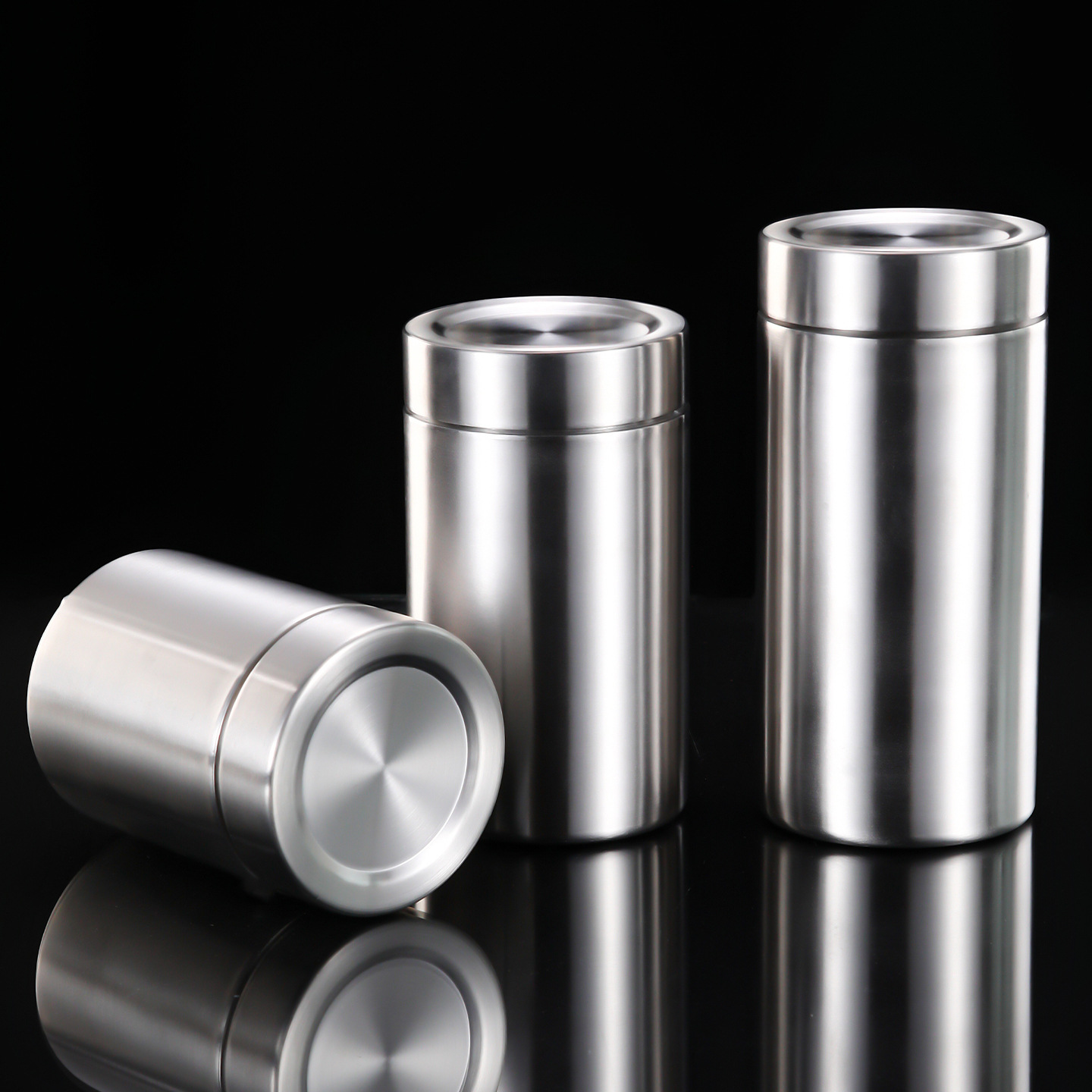 304 Stainless Steel Tea Canister Coffee Bean Matcha Cocoa Powder Moisture-Proof Storage Sealed Jar Screw-Top Moisture-Proof Storage Jar