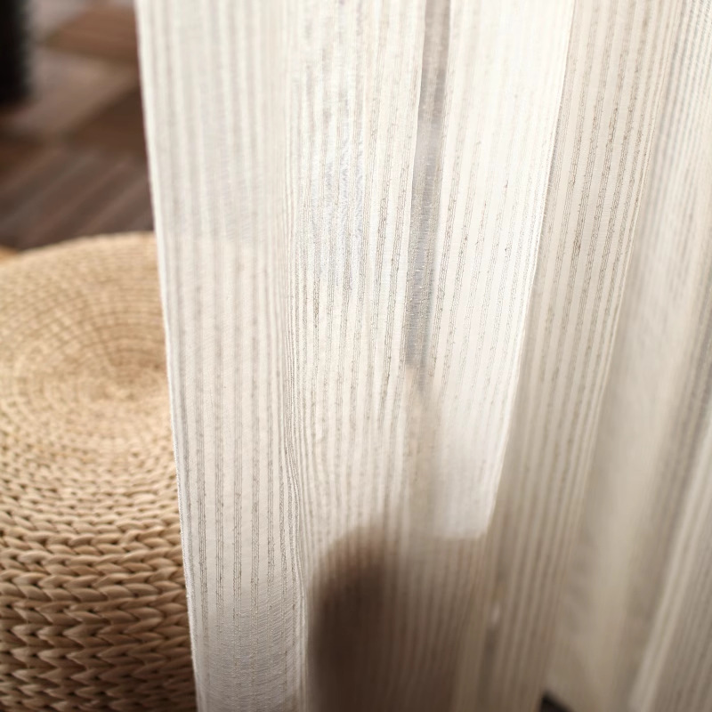 Linen Semi-shading Ramie Chinese-style Japanese Nordic Style Hemp Yarn Solid Color Cotton and Hemp Stripe Curtain Finished Fixed Yarn Curtain Linen Semi-shading Ramie Chinese-style Japanese Nordic Style Hemp Yarn Solid Color Cotton and Hemp Stripe Curtain Finished Fixed Yarn Curtain