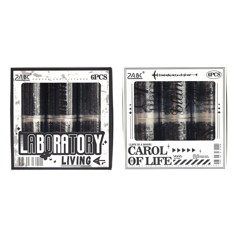 Laboratorio de vida especial aceite impermeable mascota cinta adhesiva transfronteriza Inglés elemento blanco y negro caja cinta adhesiva rodillo