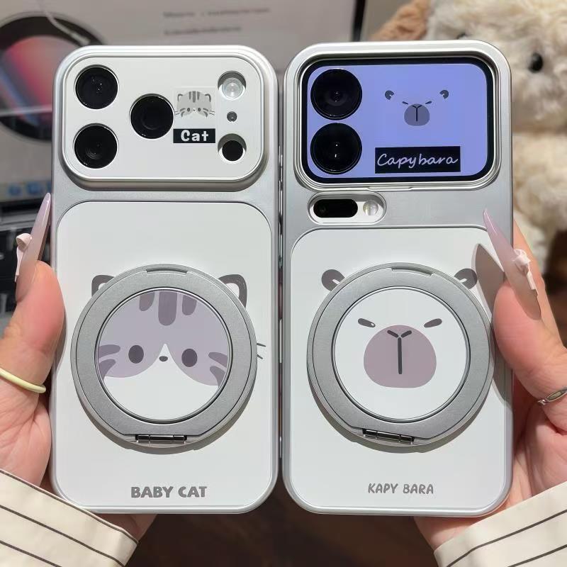 Cute Big-Headed Cat Stand Suitable for iPhone 16 Pro Max Apple 17 Phone Case Electroplated Window Phone Case Cute Big-Headed Cat Stand Suitable for iPhone 16 Pro Max Apple 17 Phone Case Electroplated Window Phone Case