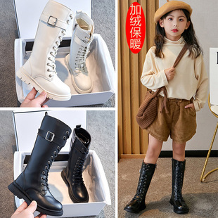 Girls' Shoes, Children's Martin Boots, 2025 New British Style Long Boots, Autumn and Winter Single Boots, High-Top Leather Boots with Fleece Lining