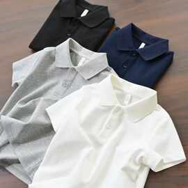 儿童翻领短袖T恤男童夏季衣服新款黑色翻领女童夏装宽松透气上衣