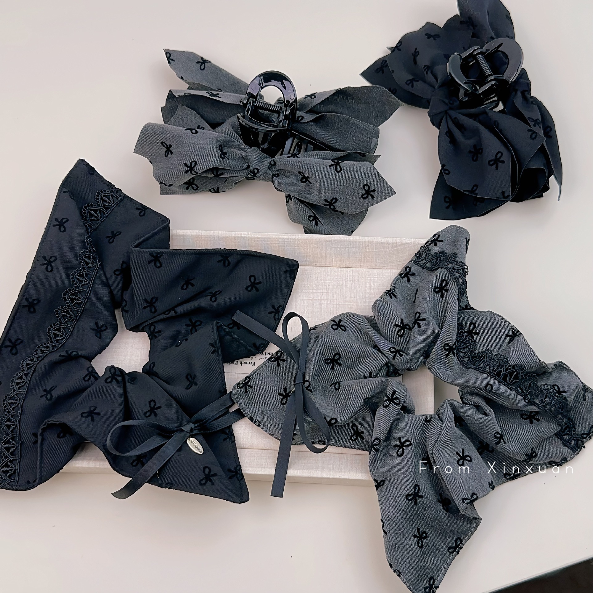 Gri francez gri gri gri fundă pătrată eșarfă intestin gros inel de păr retro high-end material agrafă de păr accesoriu de păr_voghion.com