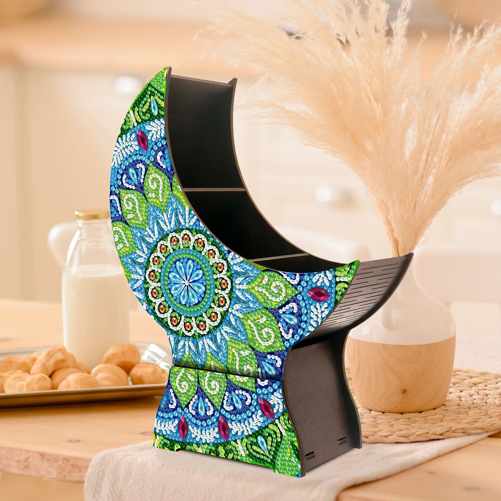 Explosiones transfronterizas de pintura de diamantes hechas a mano DIY caja de almacenamiento de ventilador de luna con cajón decoración de escritorio distribuible