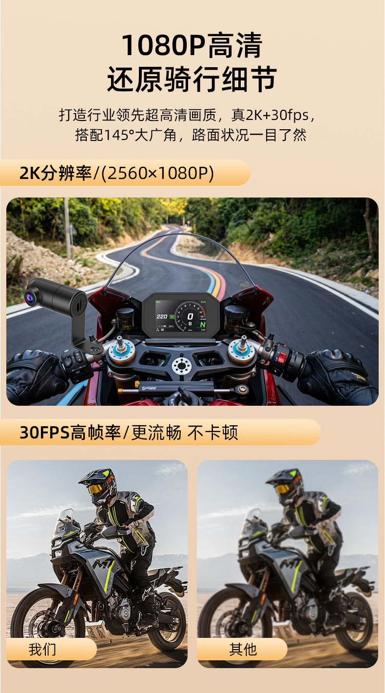 Electric vehicle dashcam, wireless riding recorder, 1080P, easy to detach, app mobile phone connectivity, compatible with all vehicle types