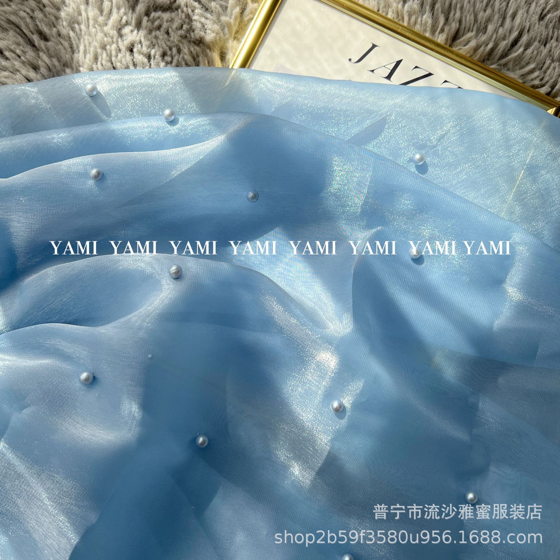 Venta al por mayor tela de satén de perlas suave semi-transparente Lily sección de tela de espuma con cuentas Hanfu manga grande Lolita falda material