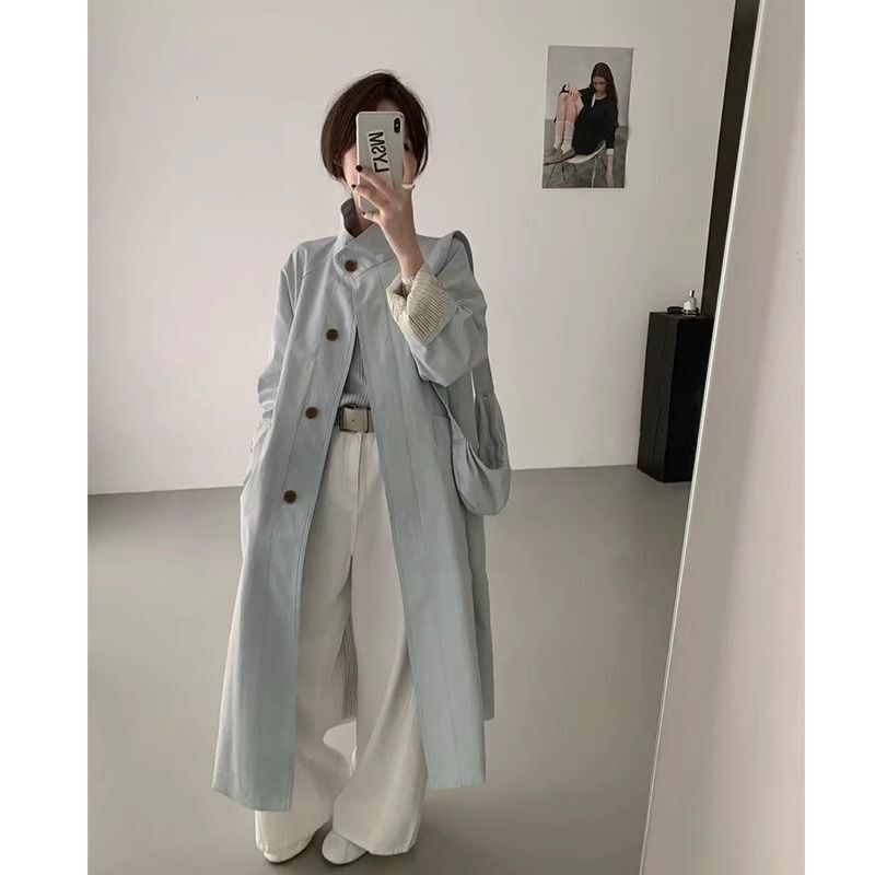 2025春秋新款小个子韩系中长款立领爆款风衣外套女日系英伦风休闲|undefined