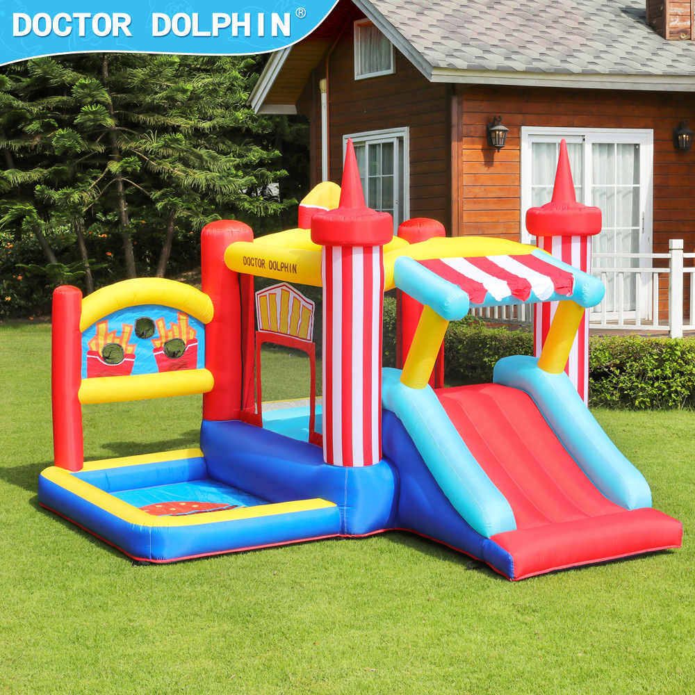 Castillo inflable infantil Doctor Dolphin, trampolín para fiestas al aire libre, pequeño parque de atracciones, castillo inflable con tobogán combinado
