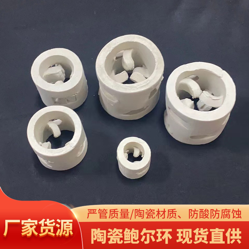 陶瓷鲍尔环填料鲍尔环散堆陶瓷填料反应塔化工陶瓷脱硫除尘塔填料
