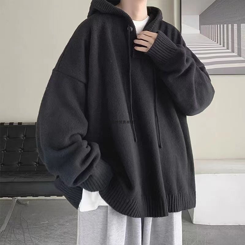 Men's Korean style relaxed and casual hooded sweater, high-end preppy style, versatile solid color loose fit, couple's coat, knitwear, autumn and winter.