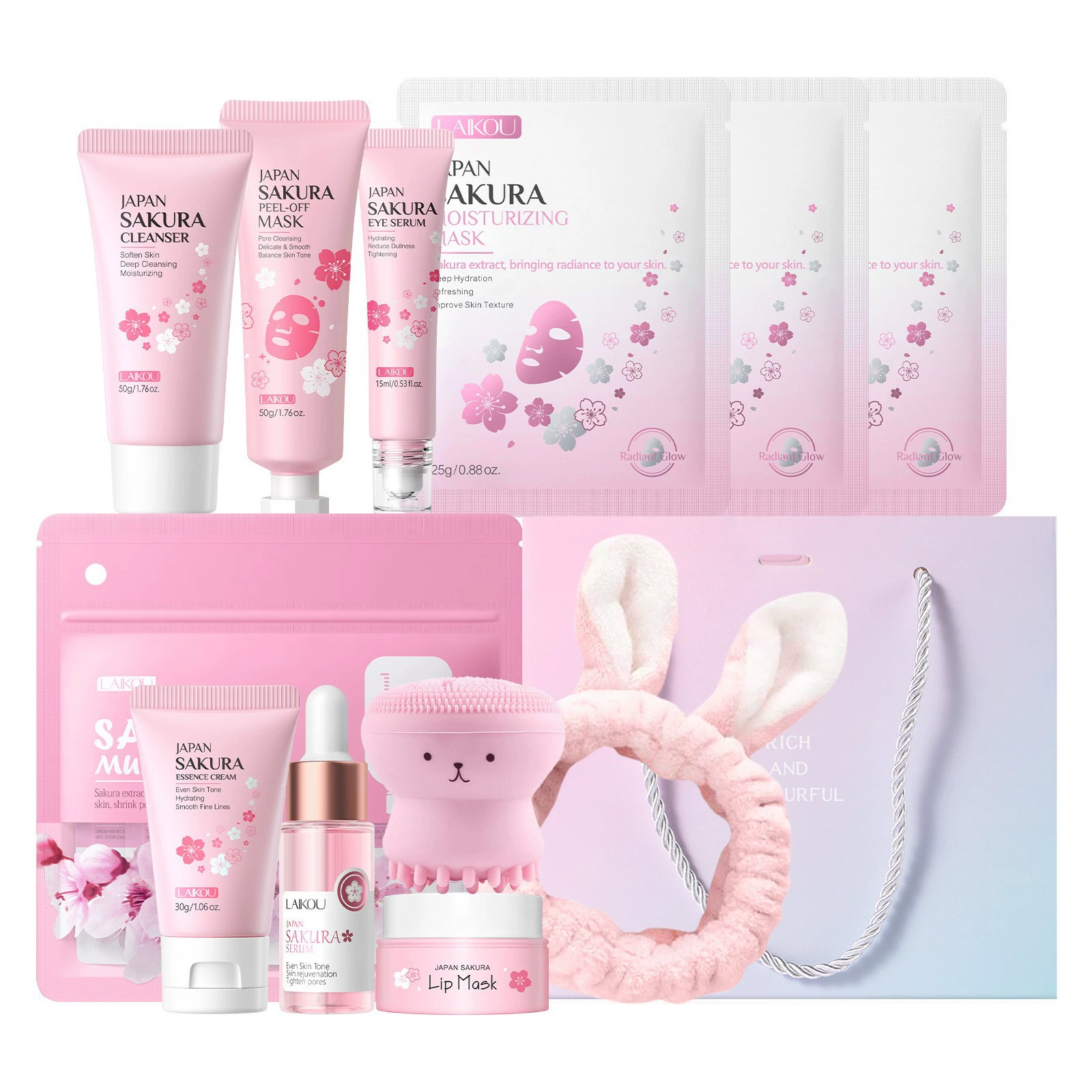 Набор по уходу за лицом (LAIKOUFENYI) Sakura Series — увлажняющая многоэлементная коробка по уходу за кожей