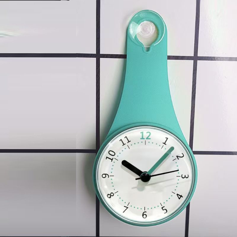 Teal Oval Bathroom Clock Suction Cup Waterproof Wall Clock Anti-Fog Kitchen Suction Cup Clock Silicone Mini Shower Wall Clock