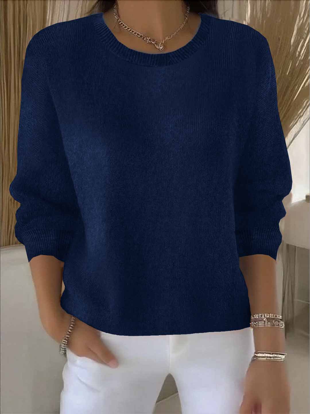 Women's Autumn And Winter Long-sleeve Solid Colour Knit Top_voghion.com